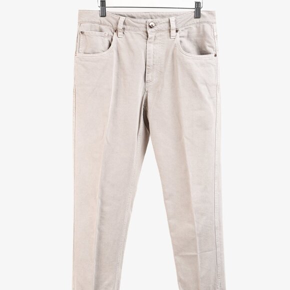 Brunello Cucinelli AW/23 Beige Monili-Beaded Mid-Rise Straight Leg Jeans - Picture 2 of 16